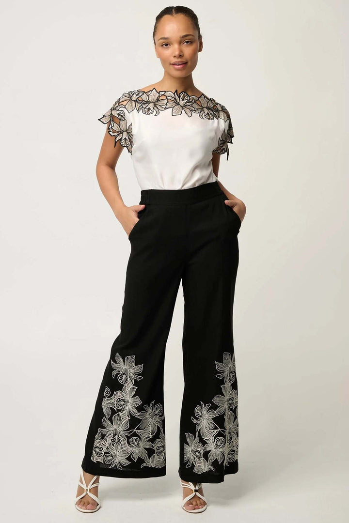 Willow Embroidery Detail Pant in Black