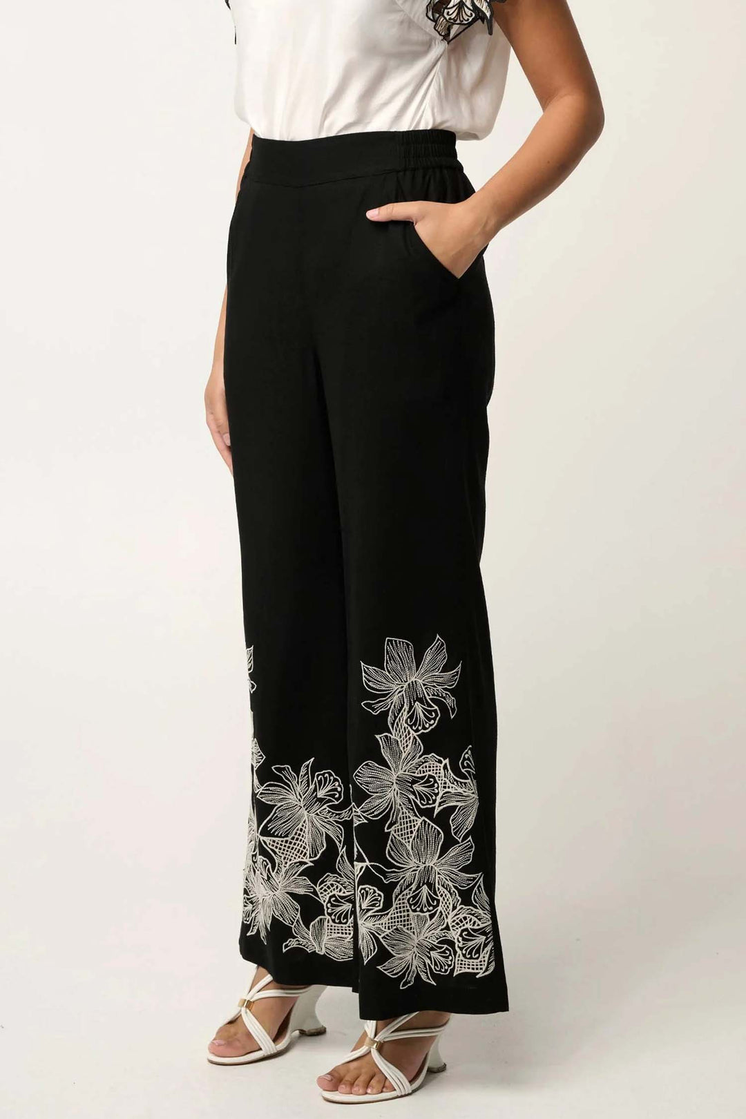 Willow Embroidery Detail Pant in Black