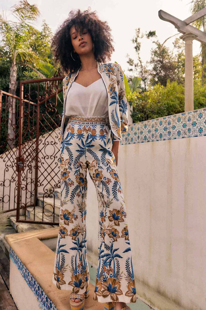 Willow Half Elastic Waist Contrast Panel Pant in Golden Medina