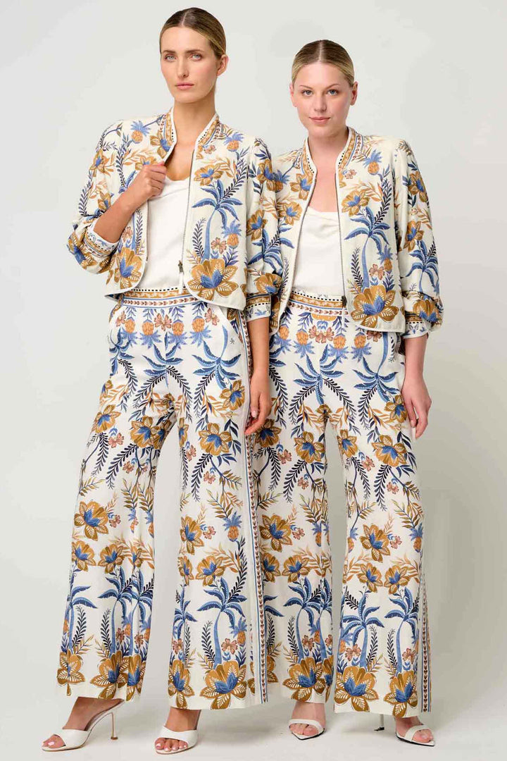 Willow Half Elastic Waist Contrast Panel Pant in Golden Medina