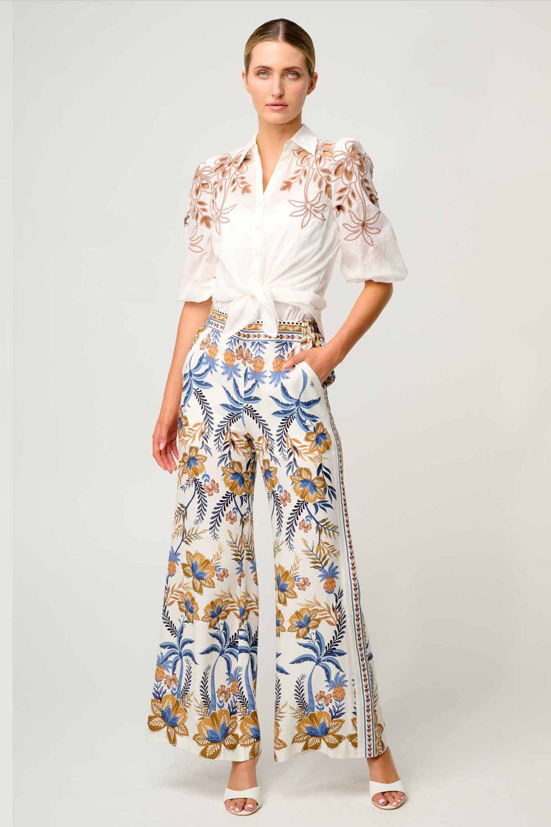 Willow Half Elastic Waist Contrast Panel Pant in Golden Medina