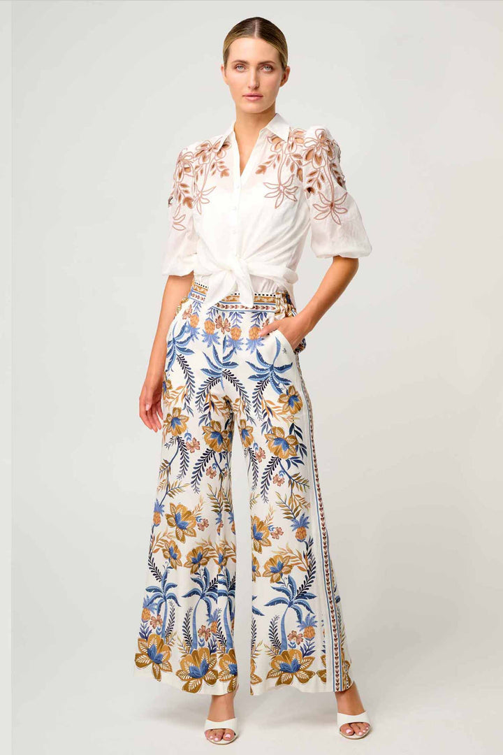 Willow Half Elastic Waist Contrast Panel Pant in Golden Medina