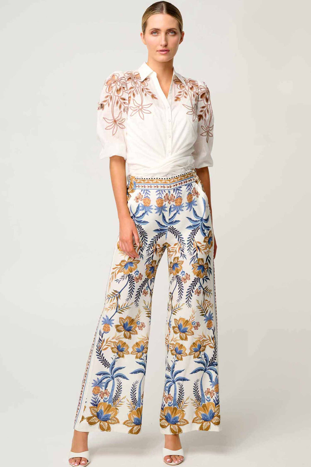 Willow Half Elastic Waist Contrast Panel Pant in Golden Medina