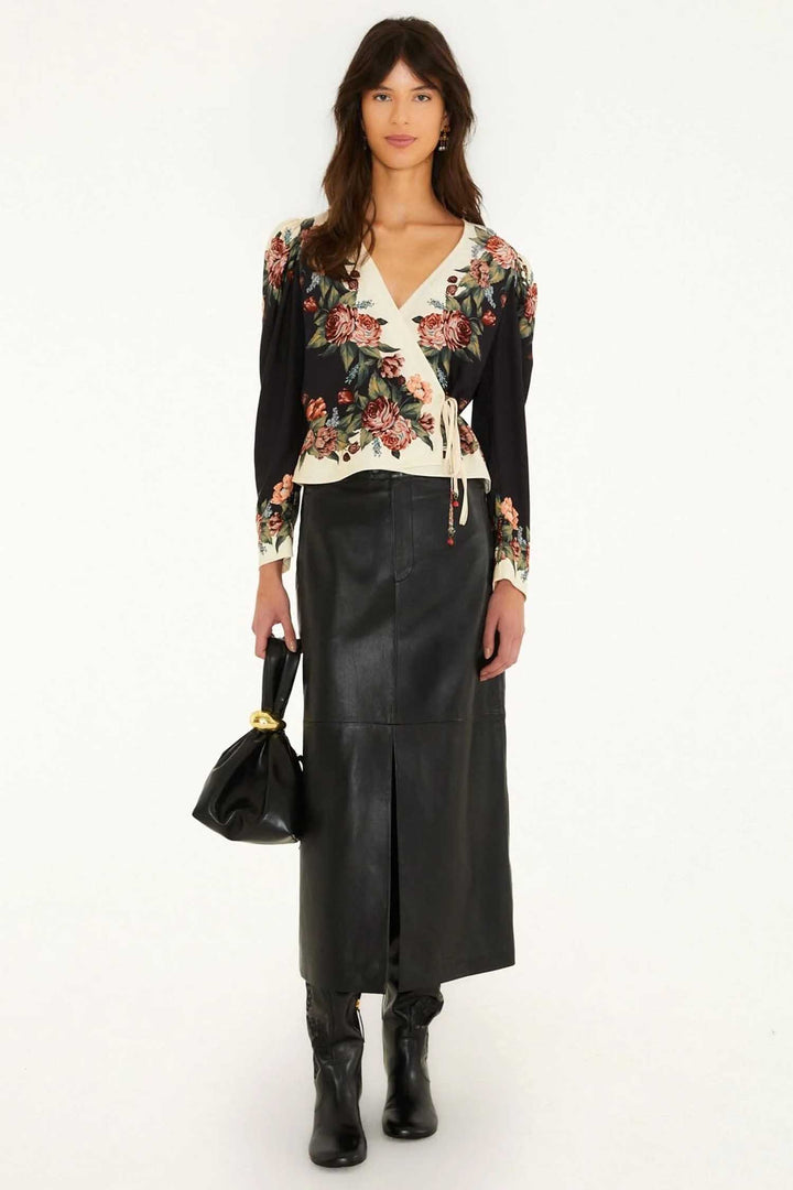 Winter Floral Cream Long Sleeve Blouse