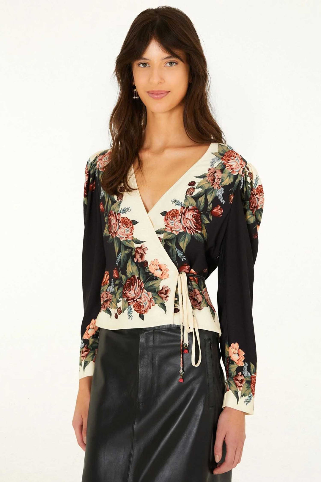 Winter Floral Cream Long Sleeve Blouse