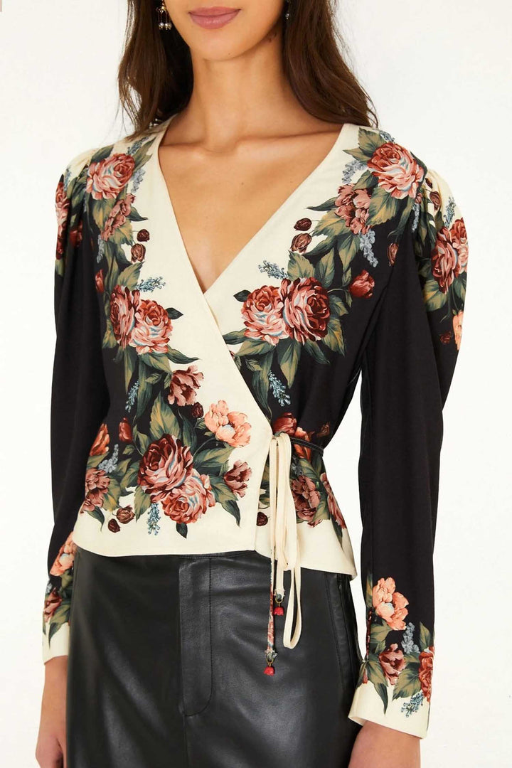 Winter Floral Cream Long Sleeve Blouse