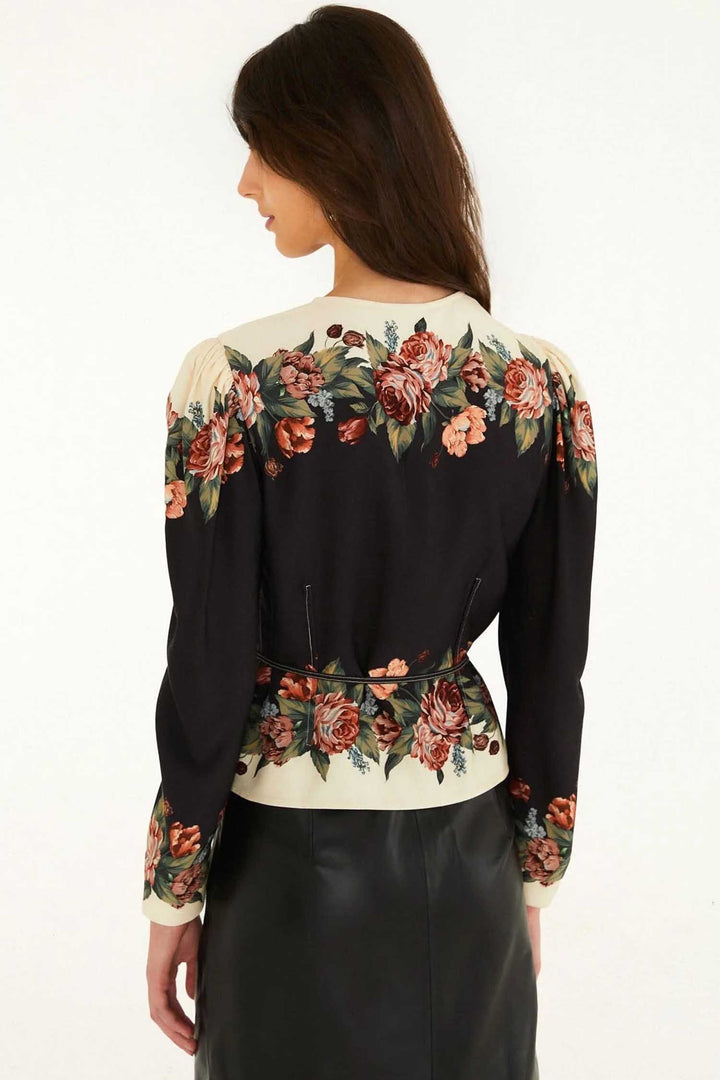 Winter Floral Cream Long Sleeve Blouse