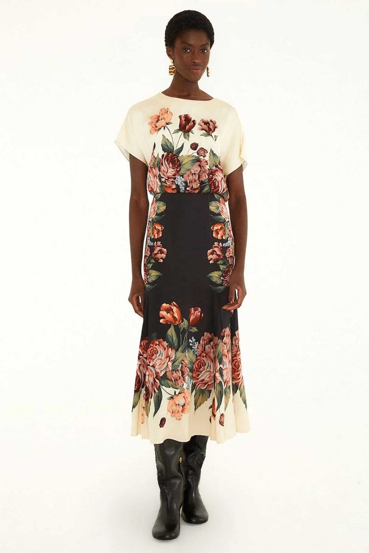 Winter Floral Cream Maxi Dress