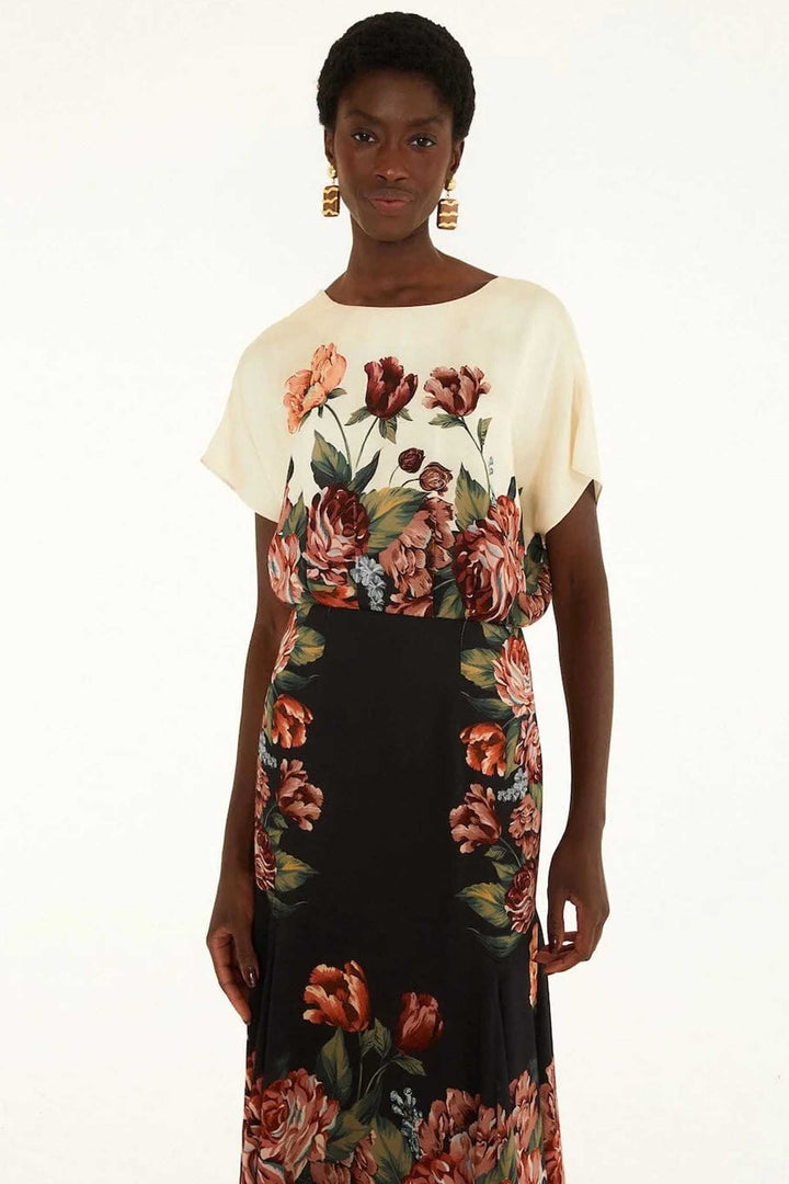 Winter Floral Cream Maxi Dress