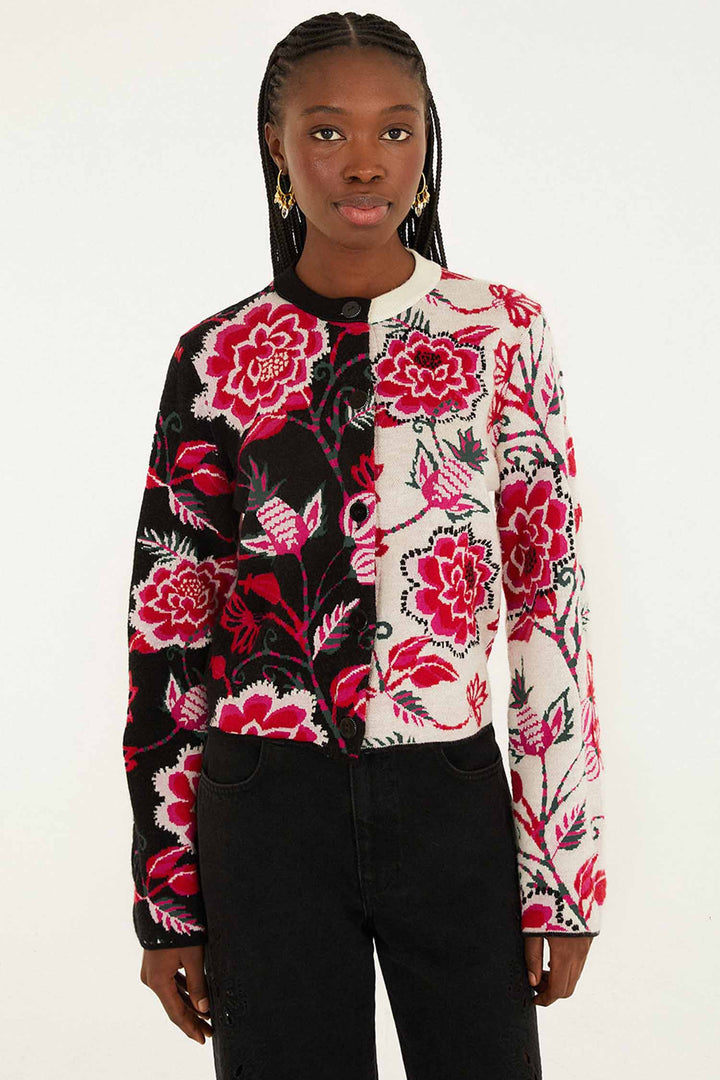 Winter Garden Mixed Knit Cardigan in Marcelle Black