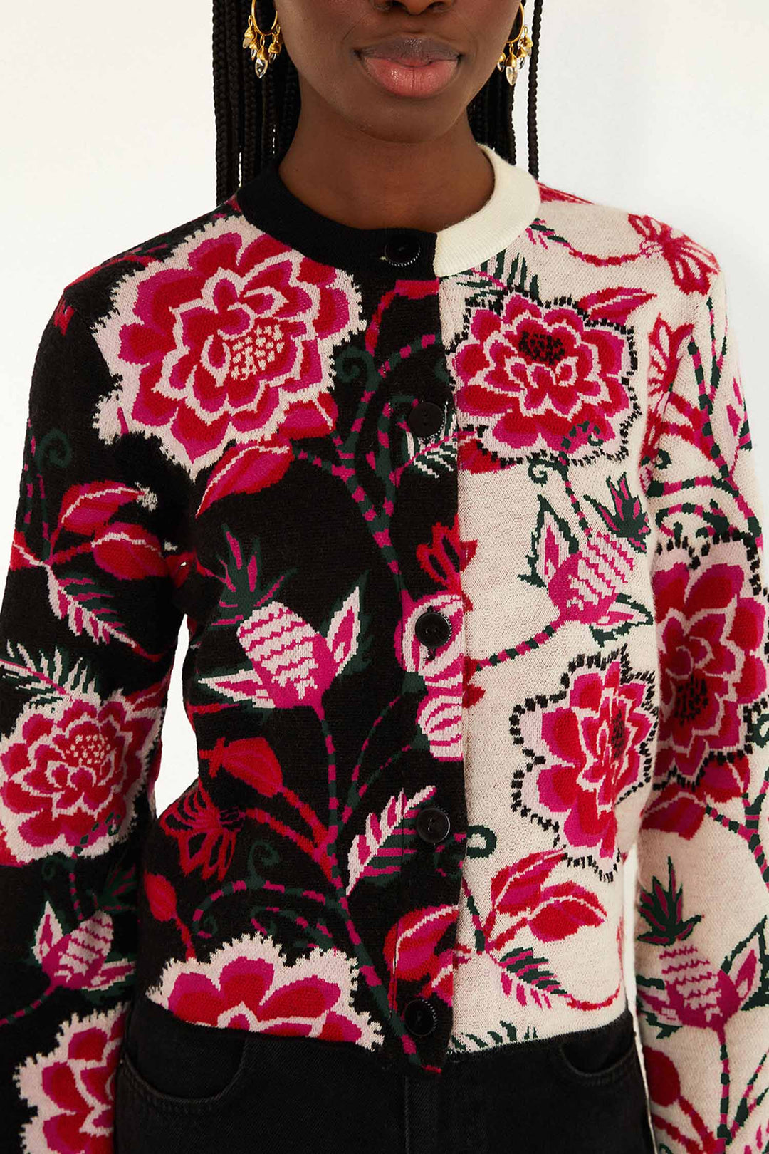 Winter Garden Mixed Knit Cardigan in Marcelle Black