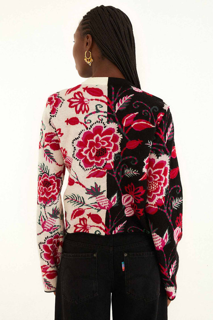 Winter Garden Mixed Knit Cardigan in Marcelle Black