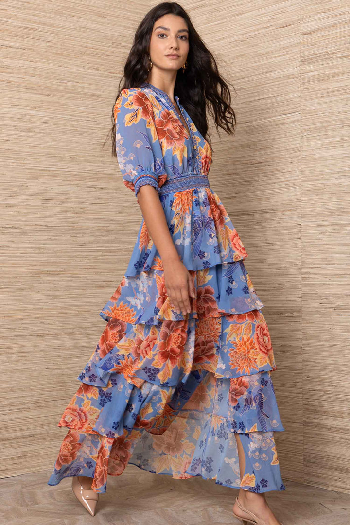 Wisteria S/S Tiered Maxi Dress in Blue