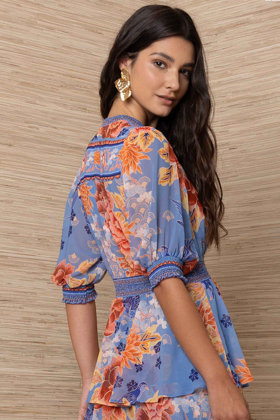 Wisteria S/S Tiered Maxi Dress in Blue