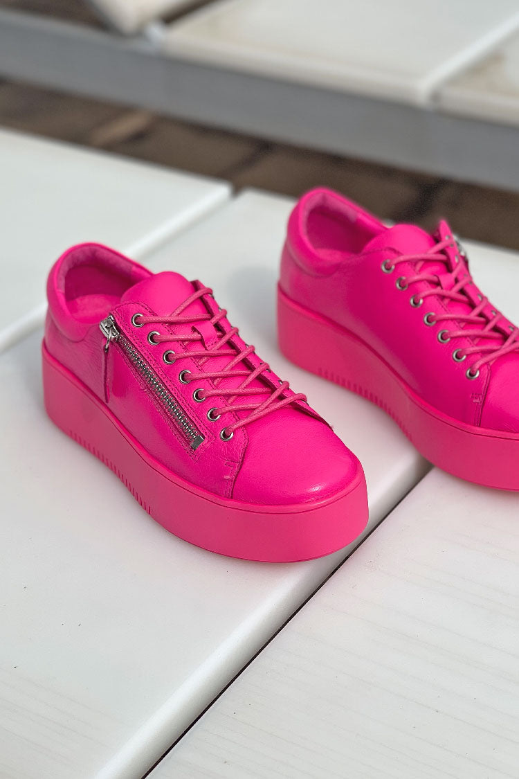 Wolfie Leather Sneaker in Hot Pink