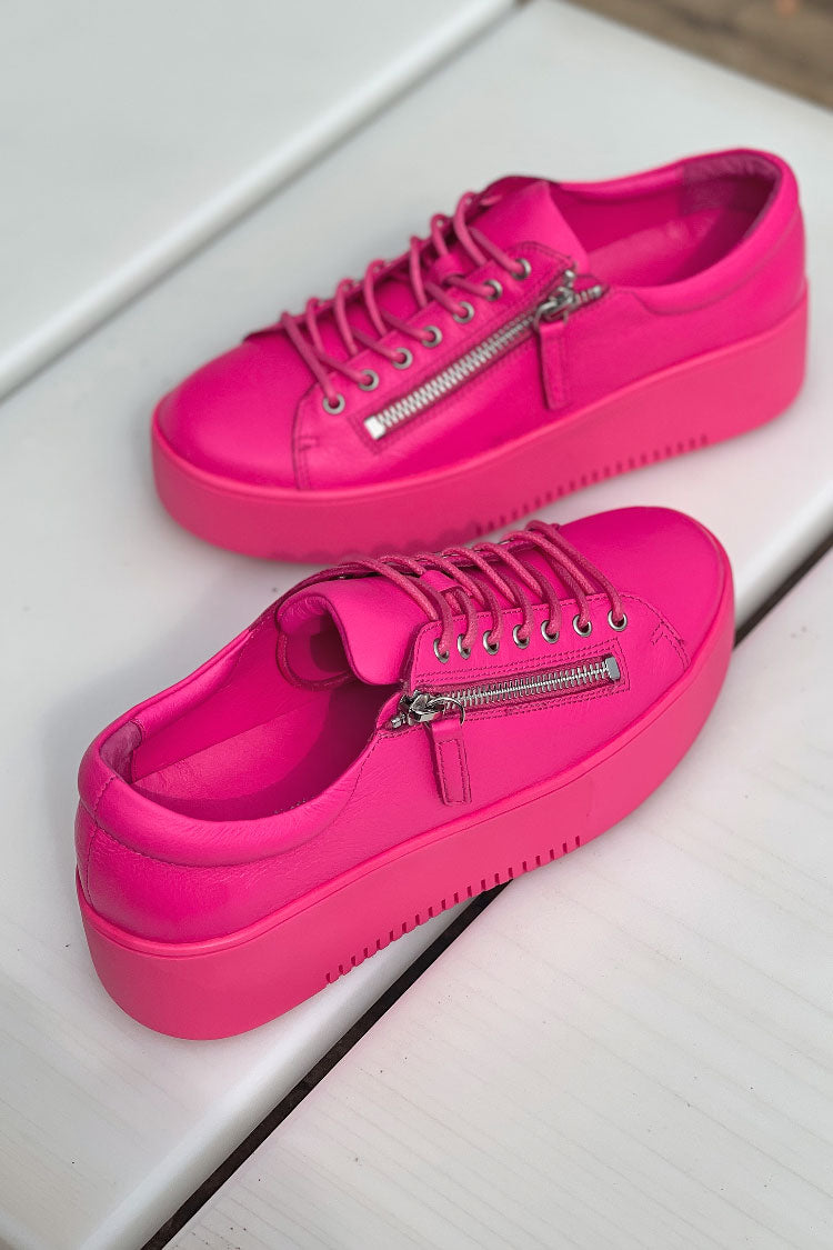 Wolfie Leather Sneaker in Hot Pink