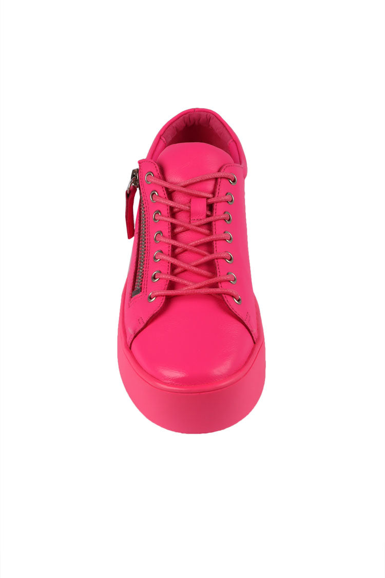 Wolfie Leather Sneaker in Hot Pink