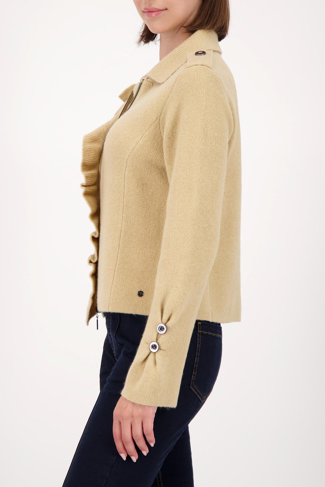 Wool Knit Cardi w Ruffle Detail in Cinnamon