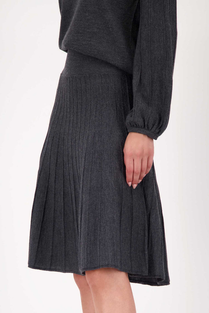 Pleated Knit Skirt in Anthra Melange