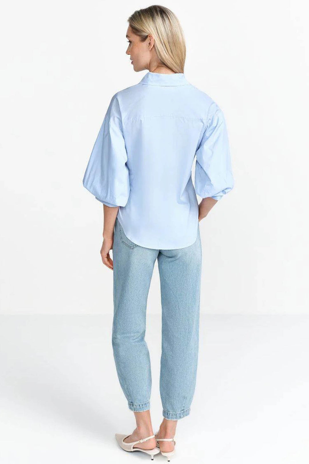 Wrap Blouse w V-Neck in Skyway Blue