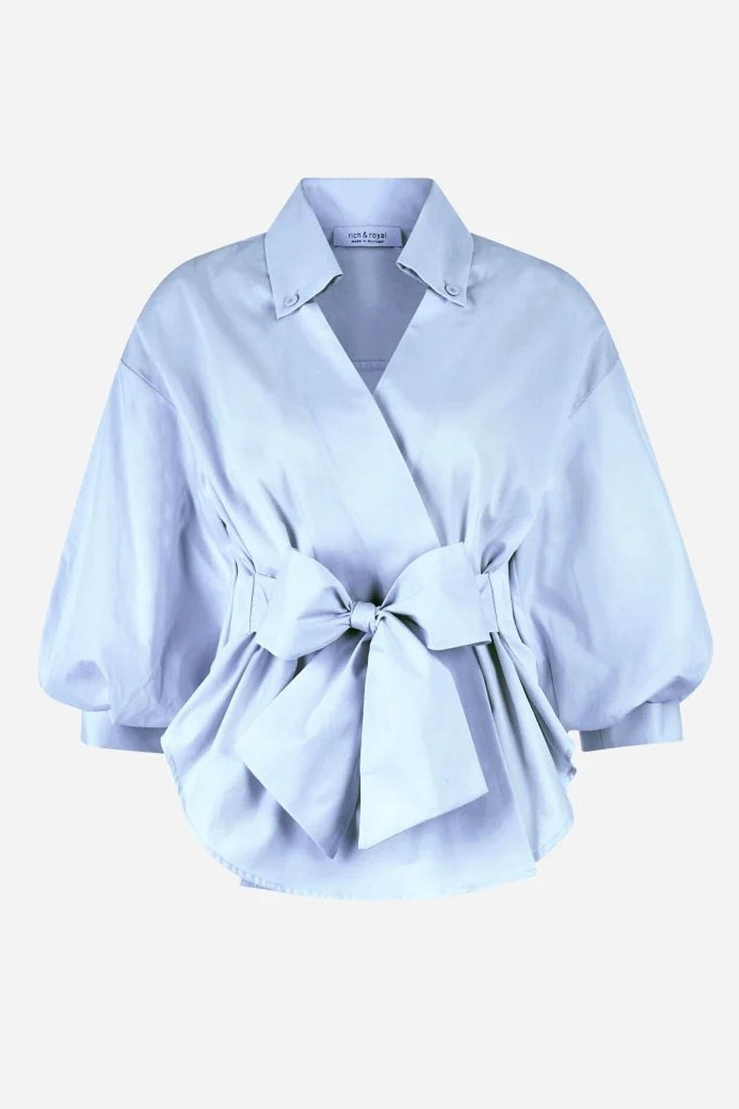 Wrap Blouse w V-Neck in Skyway Blue