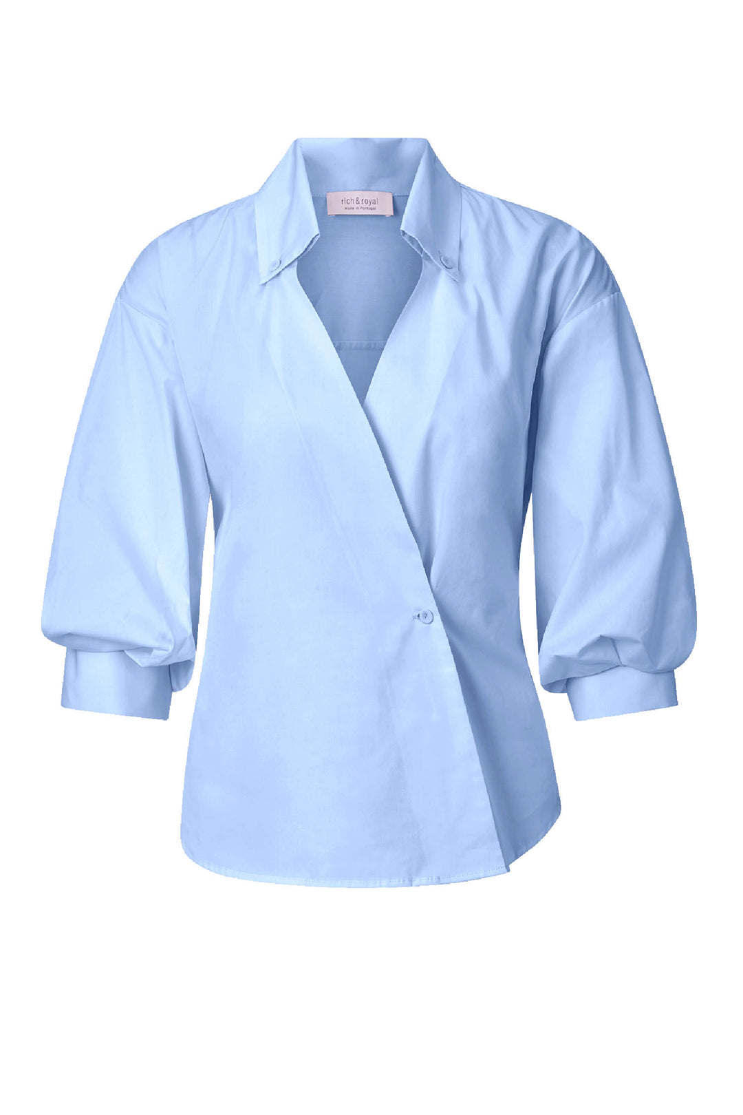 Wrap Blouse w V-Neck in Skyway Blue