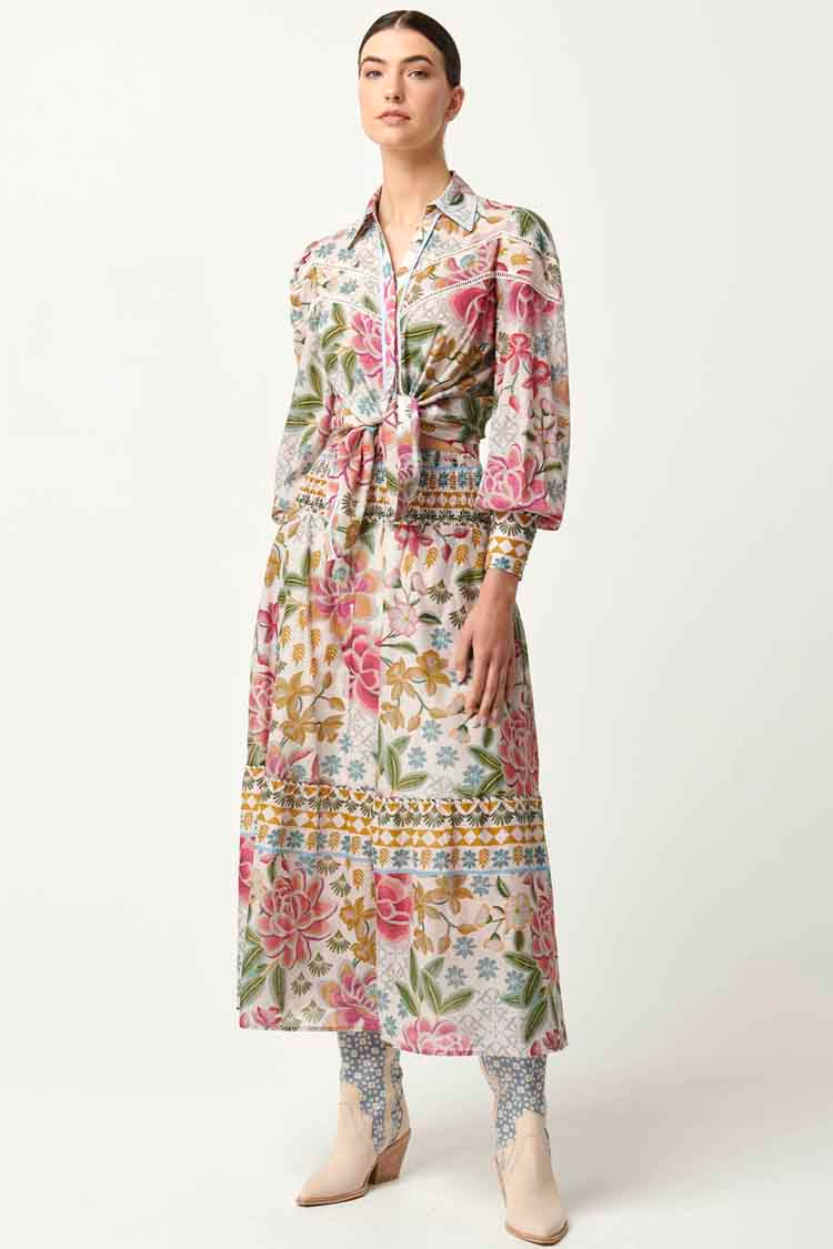 Wren Lace Cotton Slub Shirt in Azalea Fields