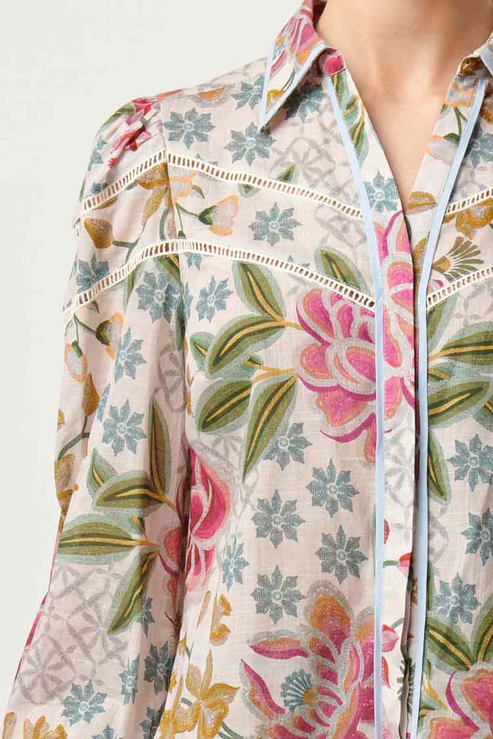 Wren Lace Cotton Slub Shirt in Azalea Fields