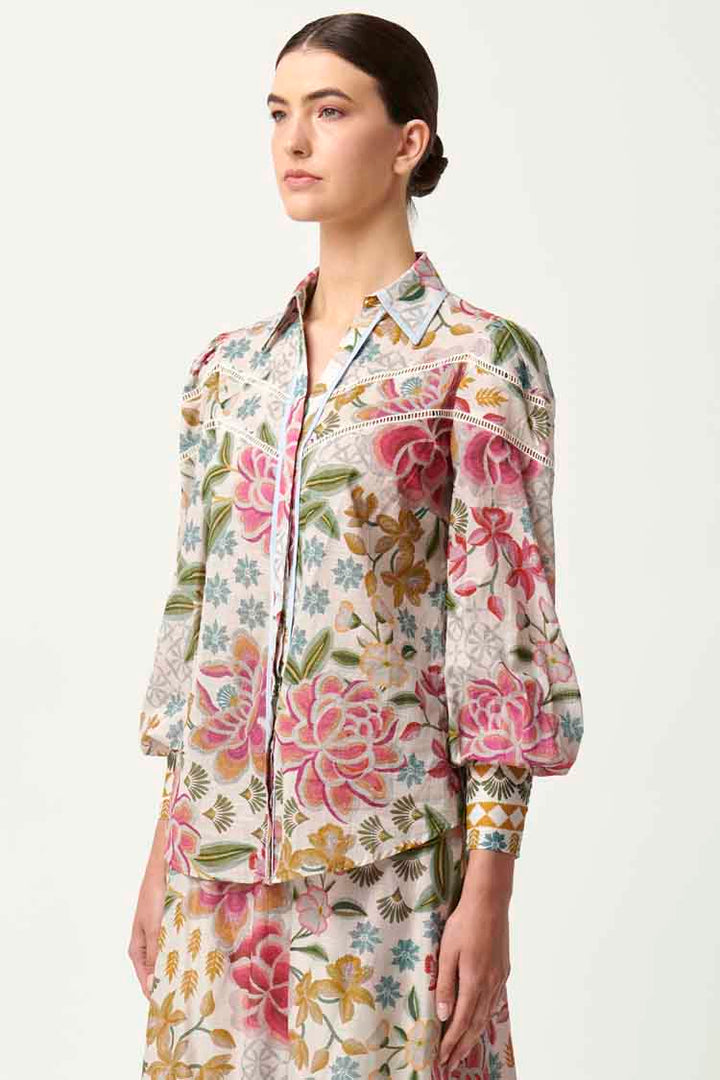 Wren Lace Cotton Slub Shirt in Azalea Fields