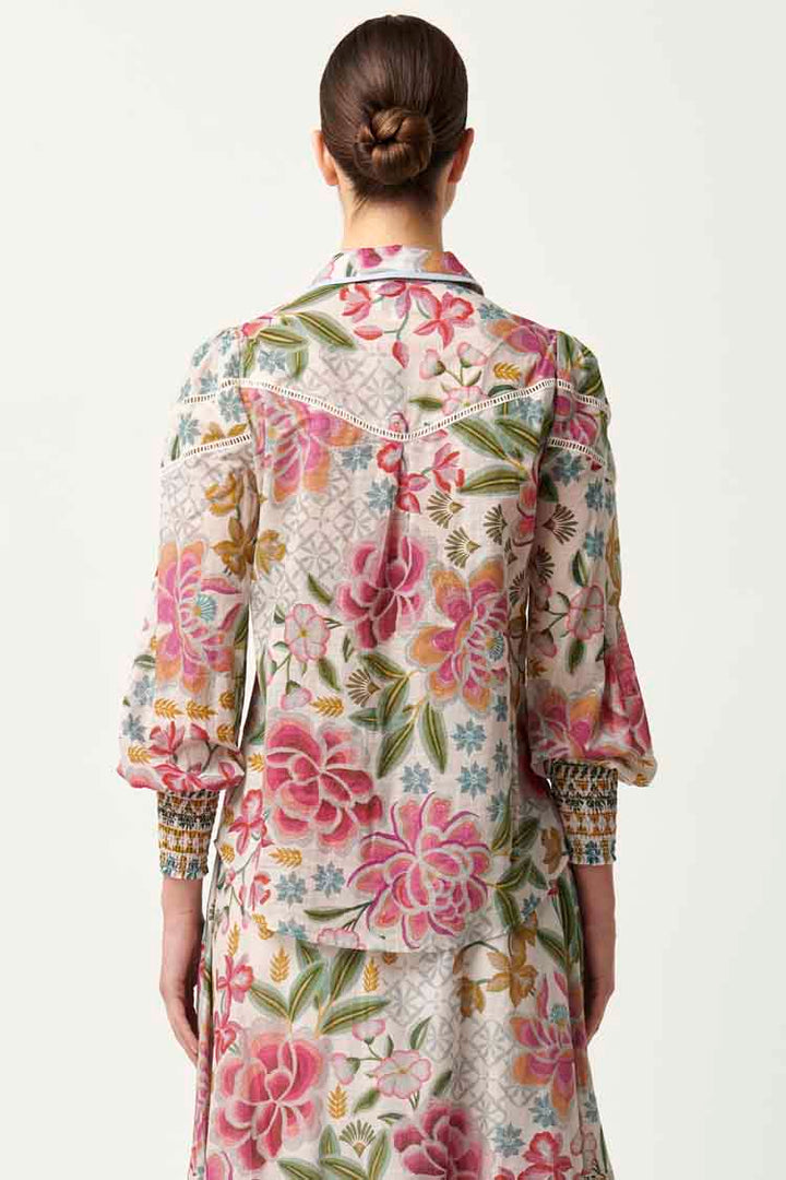 Wren Lace Cotton Slub Shirt in Azalea Fields