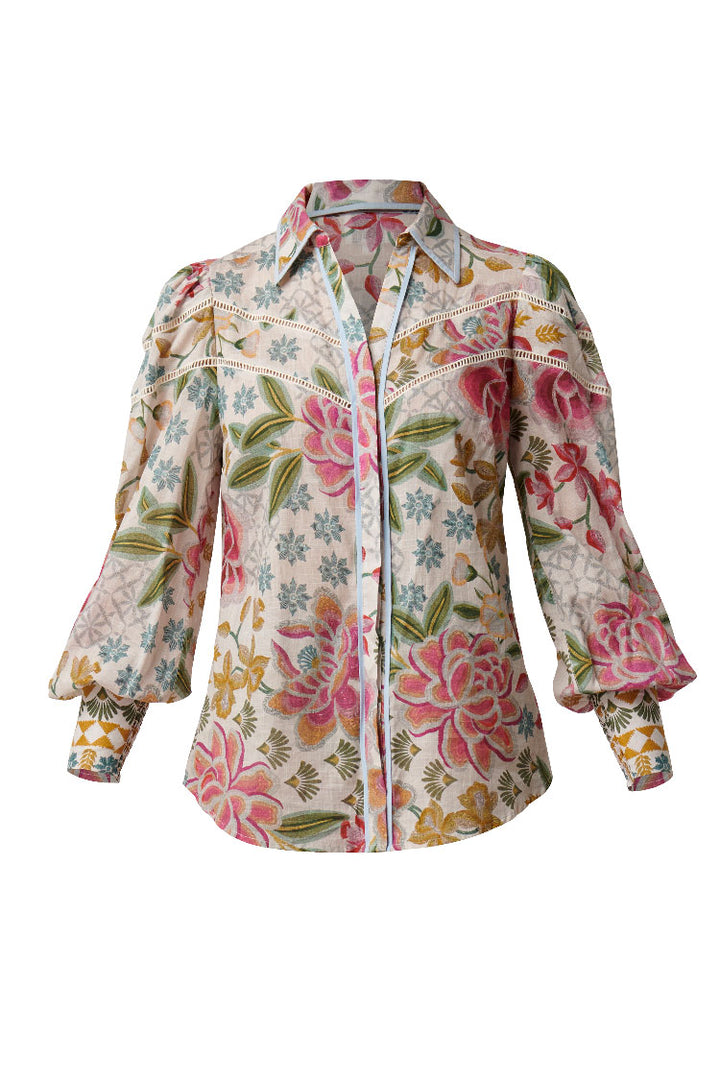 Wren Lace Cotton Slub Shirt in Azalea Fields