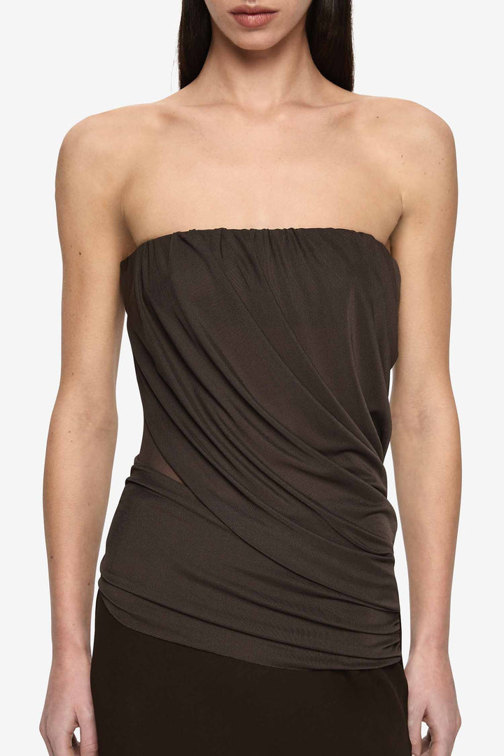 Xanthi Strapless Maxi Dress in Bitter Chocolate