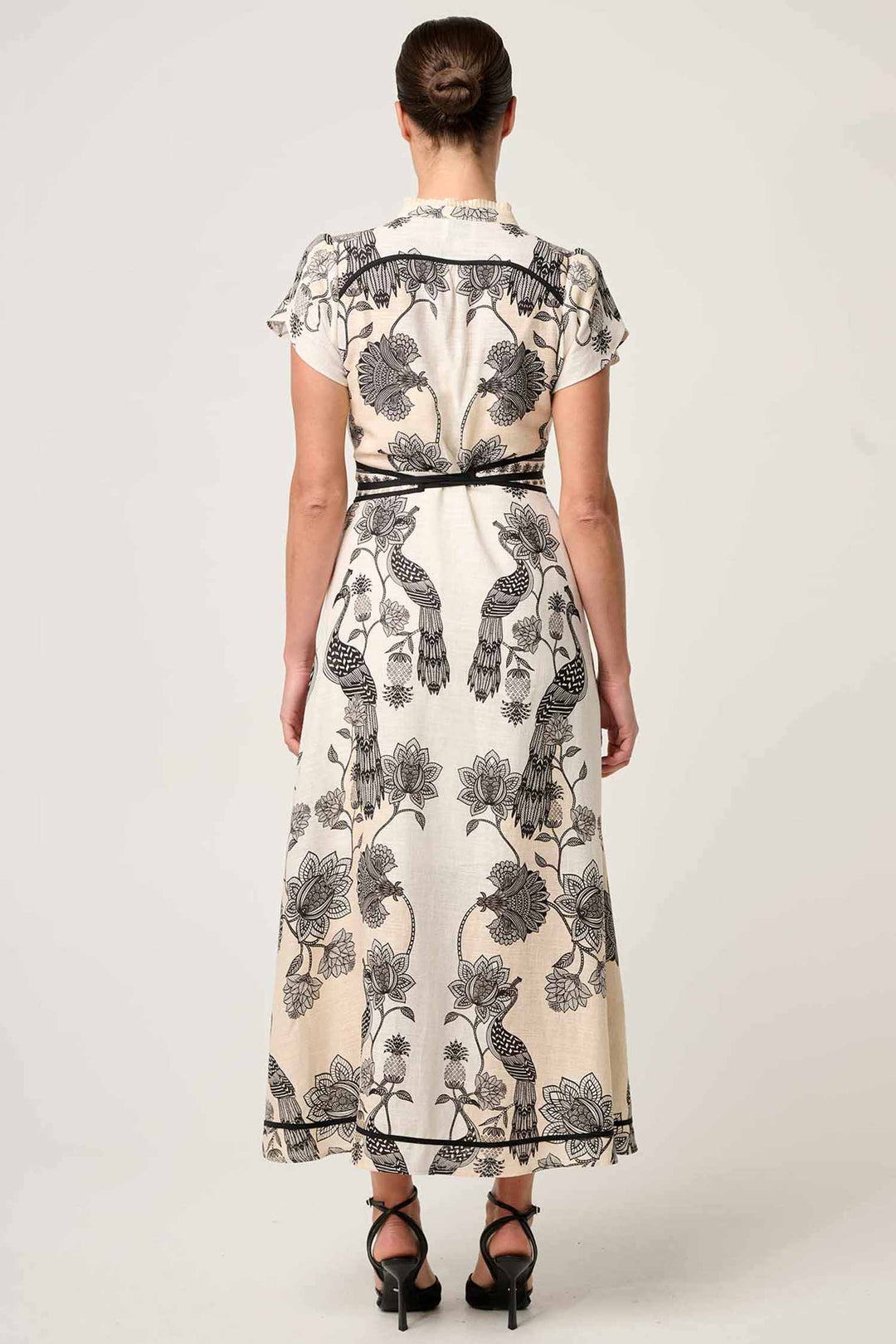 Xanthia Diamond Smock Yoke Midi Dress in Imperial Stone