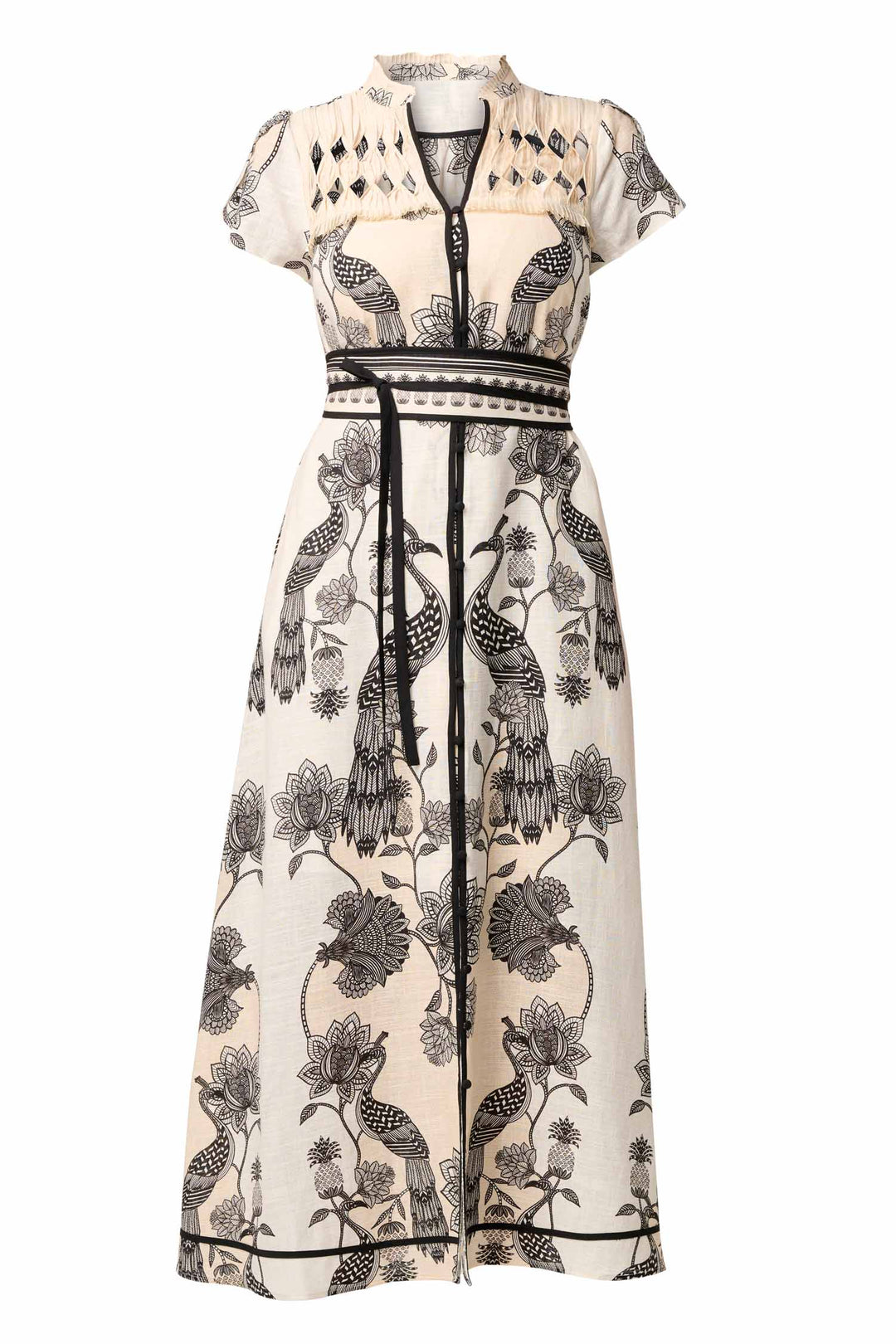Xanthia Diamond Smock Yoke Midi Dress in Imperial Stone