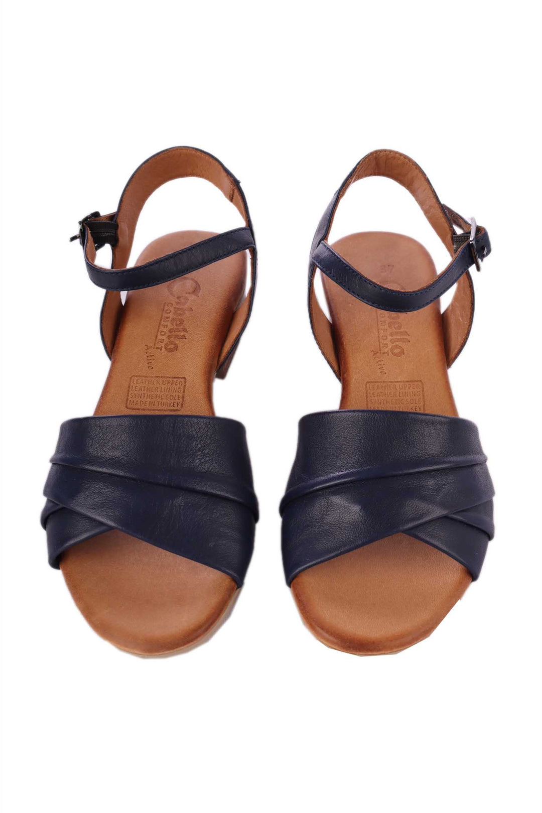 Yenice Strap Leather Sandals in Navy