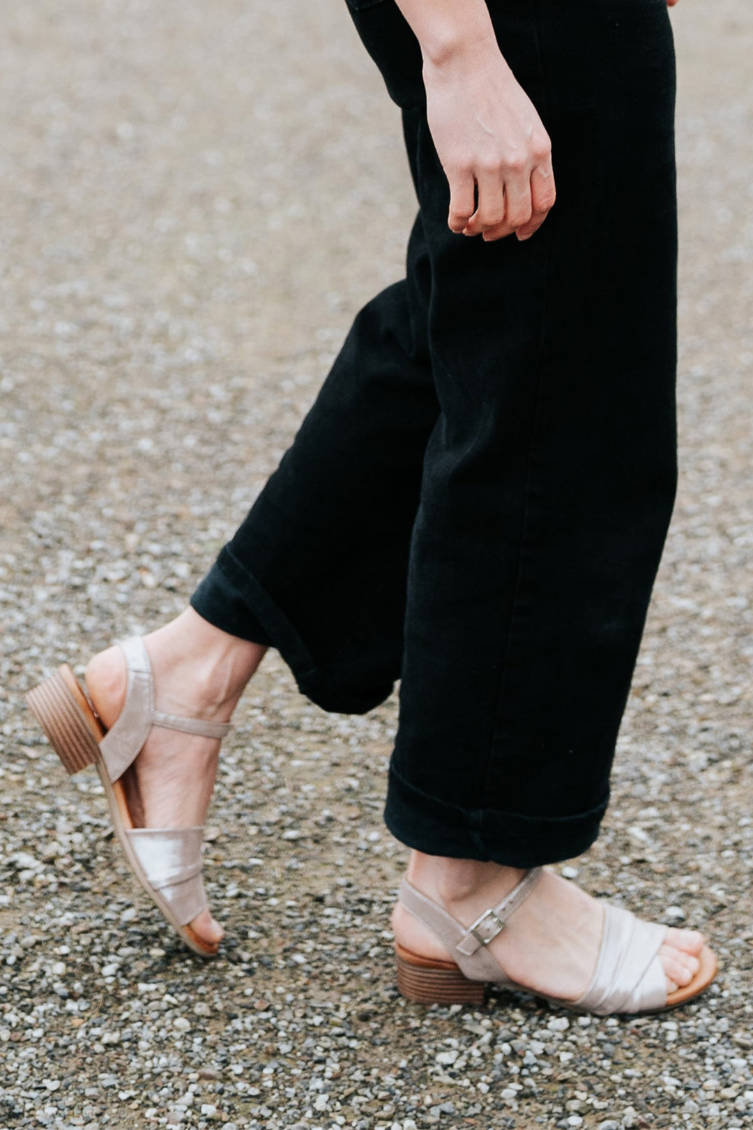 Yenice Strap Leather Sandals in Taupe Shimmer