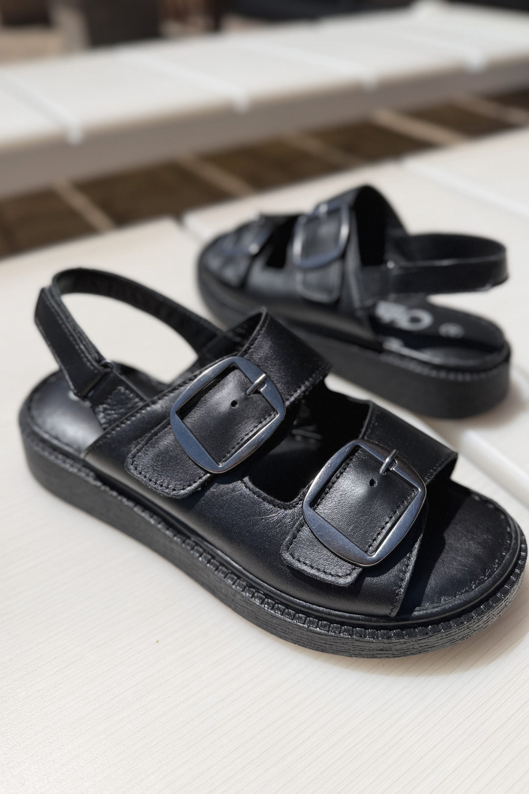Zadie Velcro Strap Sandals in Black