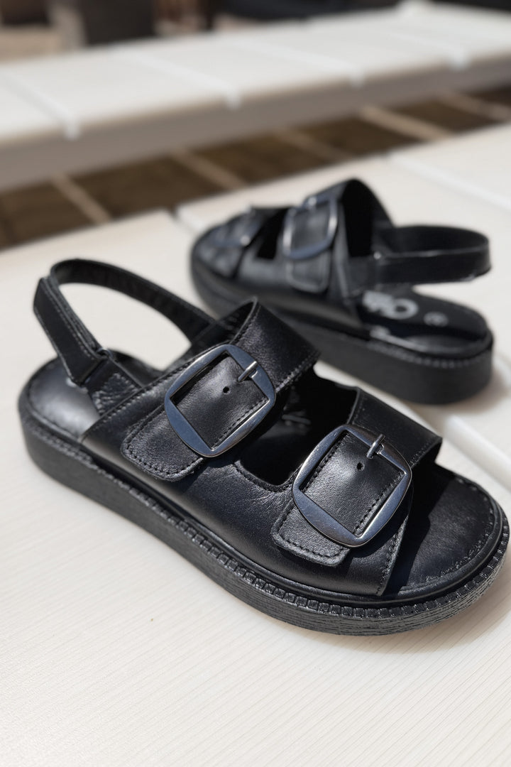 Zadie Velcro Strap Sandals in Black
