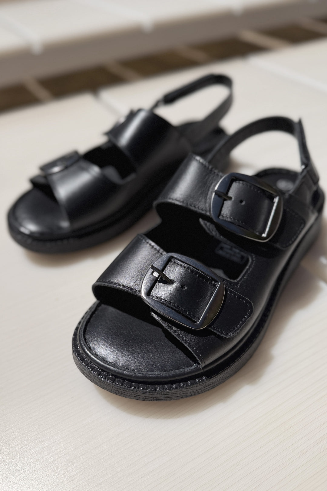 Zadie Velcro Strap Sandals in Black