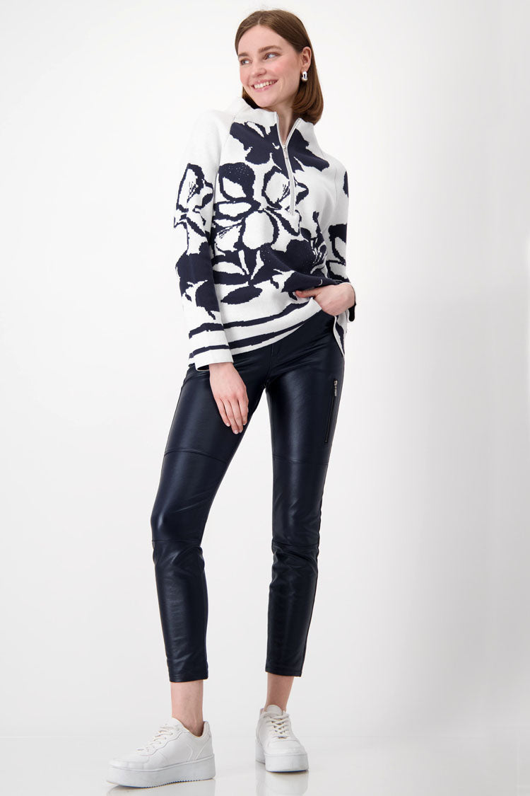 Zip Front Jumper with Floral Pattern