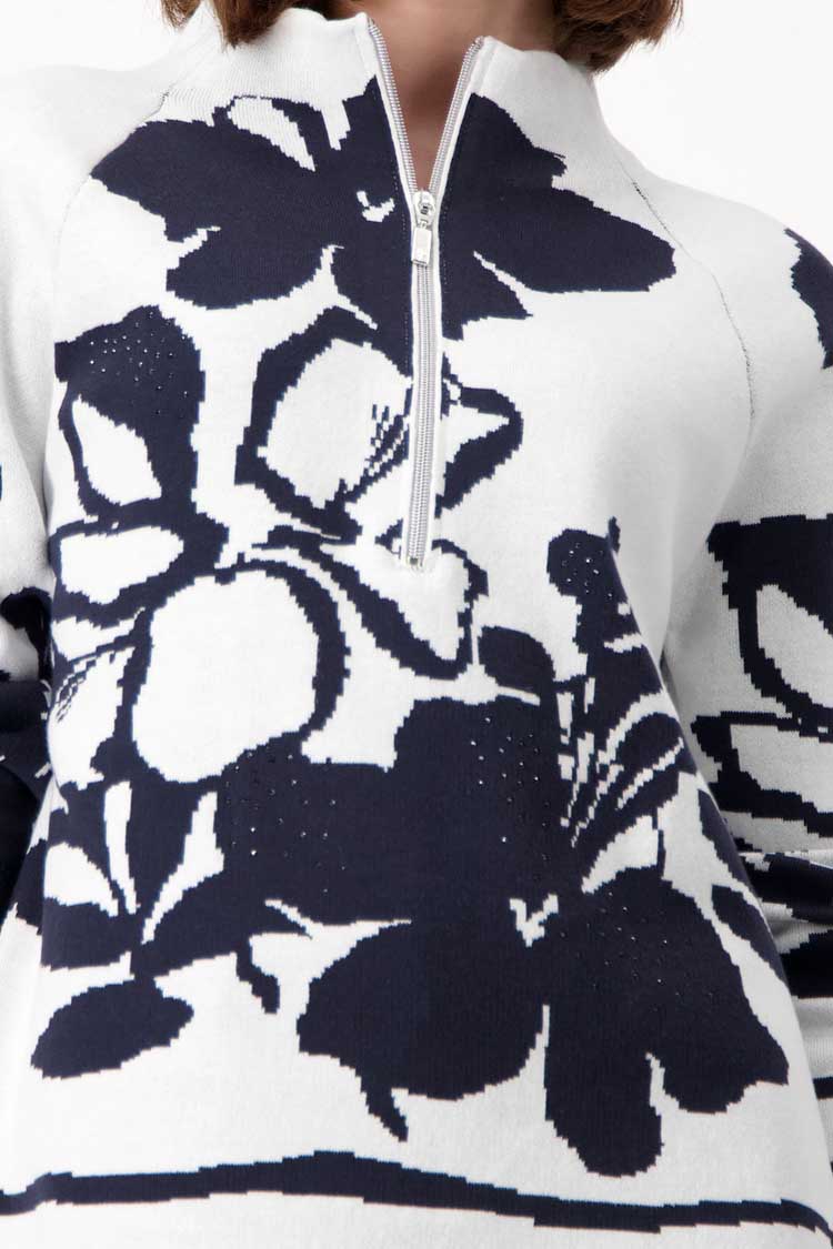 Zip Front Jumper with Floral Pattern
