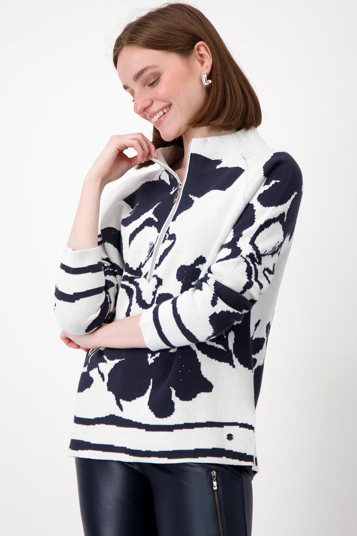 Zip Front Jumper with Floral Pattern