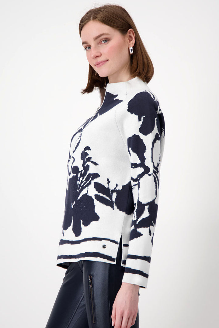 Zip Front Jumper with Floral Pattern