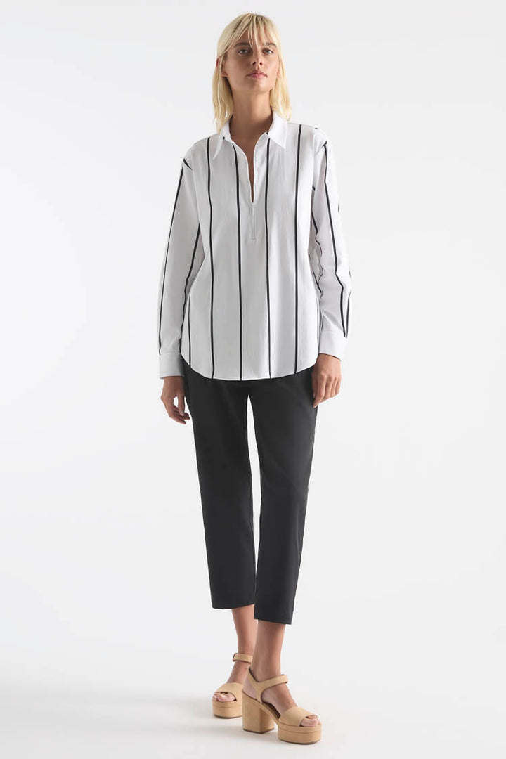 Zip Front Shirt in Mono Stripe