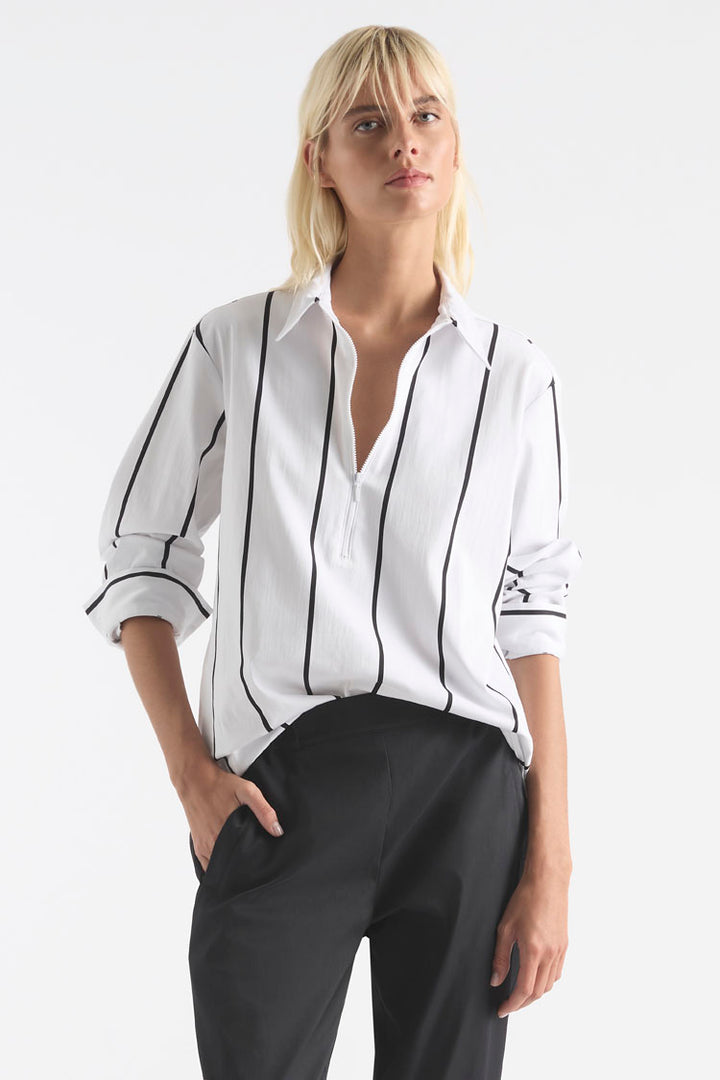 Zip Front Shirt in Mono Stripe