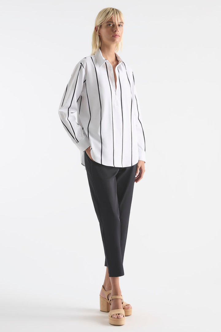 Zip Front Shirt in Mono Stripe