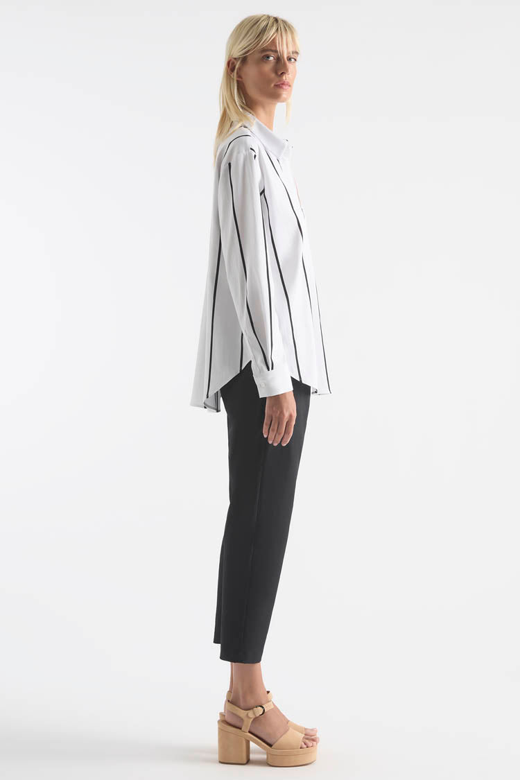 Zip Front Shirt in Mono Stripe
