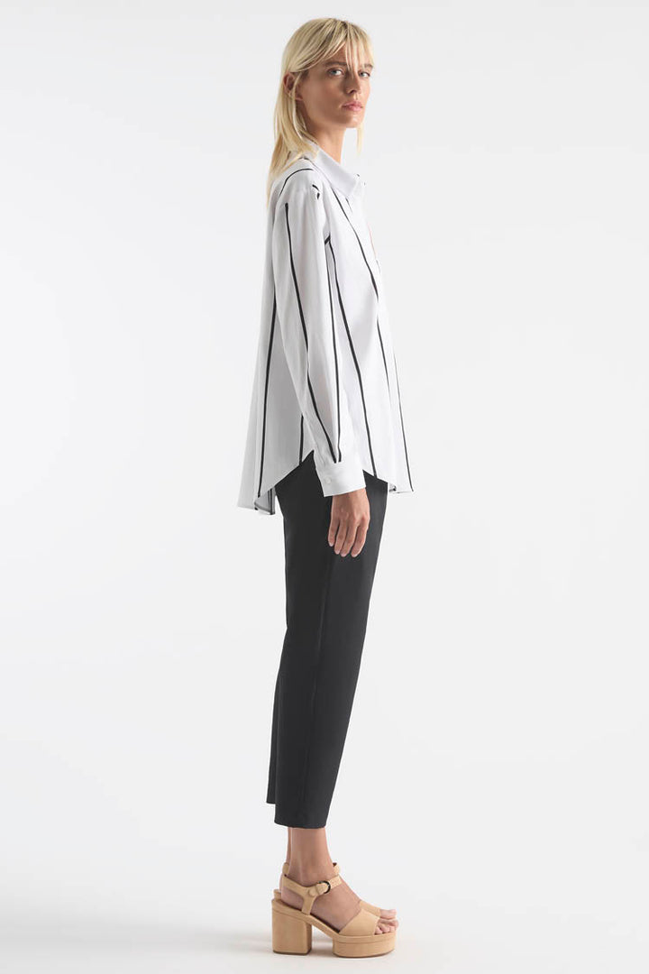 Zip Front Shirt in Mono Stripe