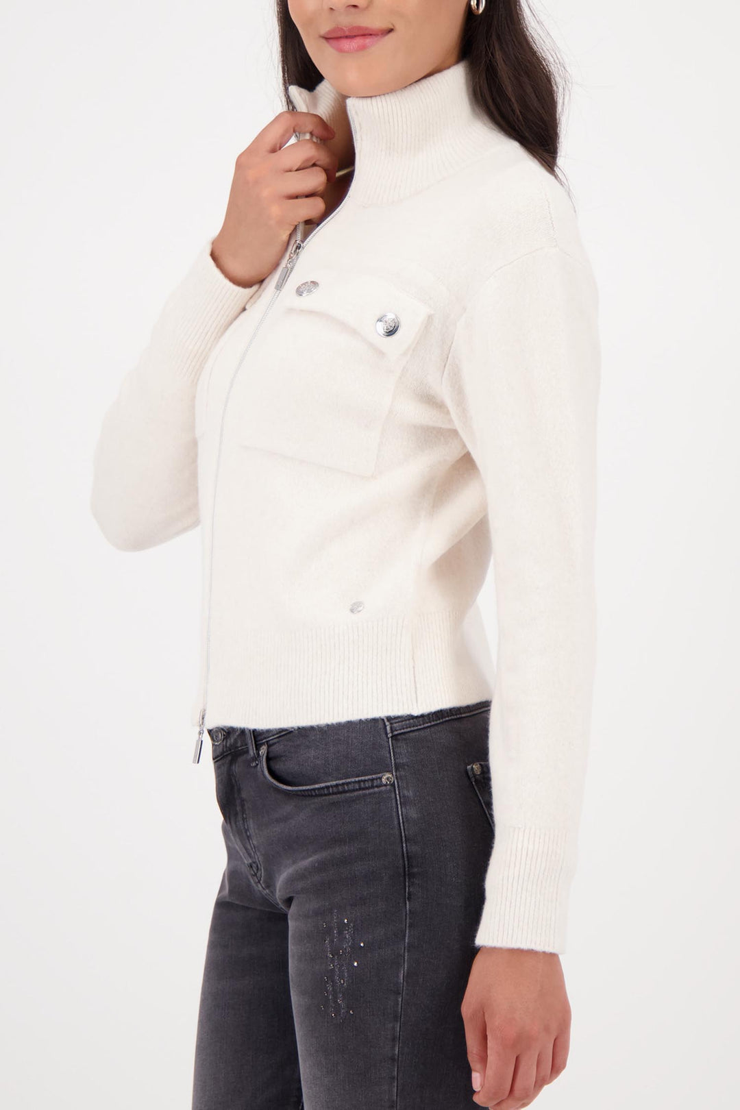 Zip Knit Jacket in Almond