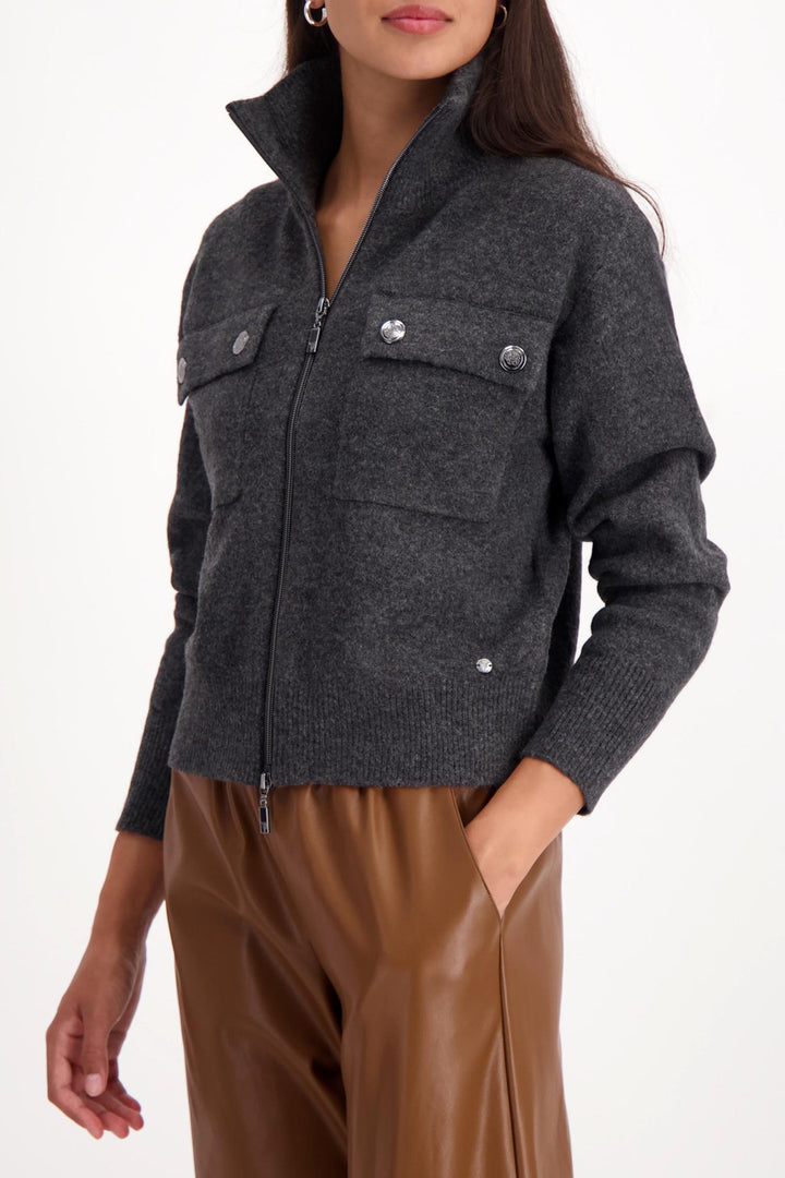 Zip Knit Jacket in Anthra Melange
